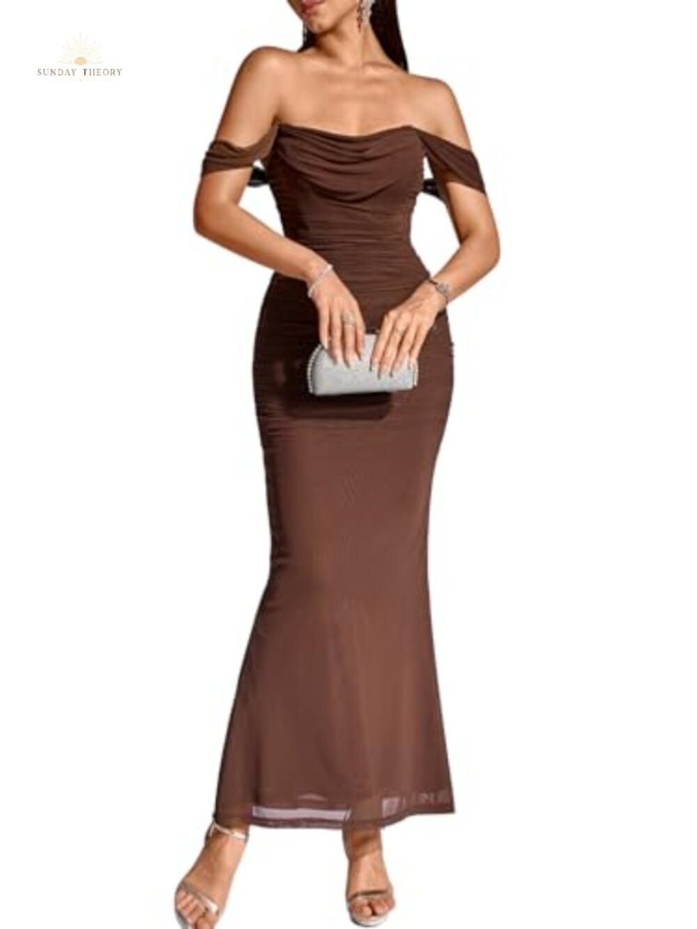 Off Shoulder Maxi Dress Stretch Mesh Corset Wedding Guest Formal